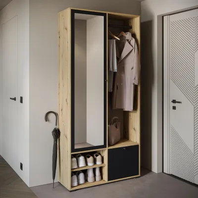 Produktbild von MINIO go for it, Garderobenset "DAFNI", Garderobe, 90 cm, mit Spiegel, Artisan Eiche / Schwarz Farbe