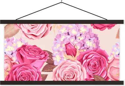 Produktbild von MuchoWow® Textilposter Blumen - Rosen - Rosa 120x60 cm mit schwarzem Rahmen - Dekoration Schlafzimmer
