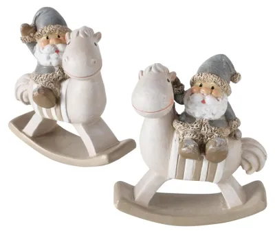 Zdjęcie produktu dla Boltze Home Święty Mikołaj na koniku na biegunach z żywicy syntetycznej, wysokość 11 cm