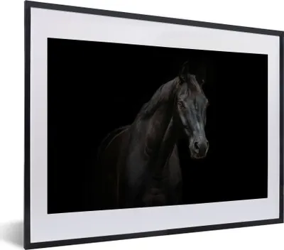 Produktbild von MuchoWow® MuchoWow® Gerahmtes Poster Pferd - Nutztier - Schwarz 40x30 cm - Poster mit zchwarzem Bilderrahmen - Bilderrahmen - Poster im Rahmen