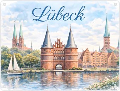 Produktbild von Lübeck Stadtansicht Metallschild in 15x20 cm mit Backsteintor