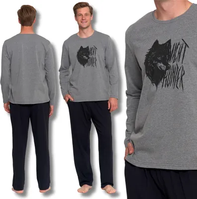Produktbild von Zweiteiliger Herren-Schlafanzug Mit Langen Ärmeln Und Hose, Wolfsdruck, Moraj 4Xl
