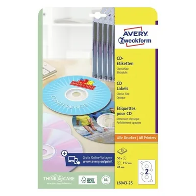 Produktbild von Avery L6043-25 selbstklebendes Etikett Rund Dauerhaft Weiß 50 Stück(e)