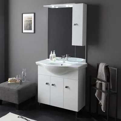 Produktbild von Bodenstehender Badezimmerschrank 85cm weiß hochglanz Smeraldo