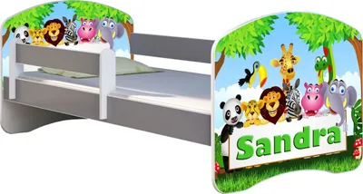 Produktbild von ACMA Jugendbett Kinderbett Junior-Bett Komplett-Set mit Matratze Lattenrost und Rausfallschutz Grau 01 Zoo Name 160x80