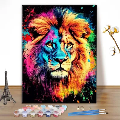 Zdjęcie produktu dla Zestaw do malowania po numerach dla dorosłych, motyw: tęczowy lew, wymiary: 30x40 cm, wielokolorowy
