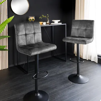 Produktbild von riess-ambiente Höhenverstellbarer Barhocker MODENA anthrazit Samt Metall schwarz drehbar