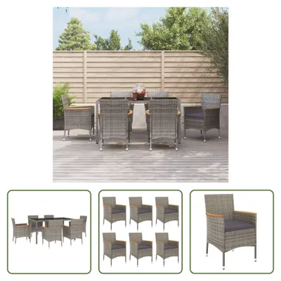 Produktbild von The Living Store 7-tlg. Garten-Essgruppe mit Kissen Grau Poly Rattan