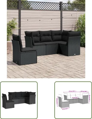 Produktbild von The Living Store 5-tlg. Garten-Sofagarnitur mit Kissen Schwarz Poly Rattan