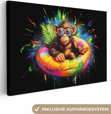 Produktbild von MuchoWow® - Leinwandbilder - Graffiti - Sommer - Affe - Tier, Wandbild, Wanddeko Bilder Wohnzimmer, 30x20cm
