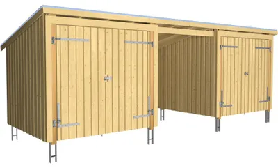 Produktbild von Plus Gartenhaus Nordic Multi 619 x 208 cm natur mit 2 Doppeltüren, offen, Dachpappe, H-Anker