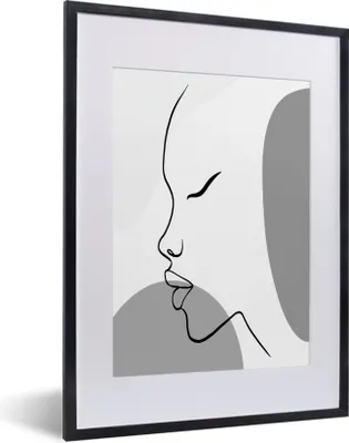 Produktbild von MuchoWow® Gerahmtes Poster Minimalismus - Porträt - Schwarz - Weiß 30x40 cm - Poster mit Schwarzem Bilderrahmen Wandposter Rahmen Foto Bilder - Wandposter Schlafzimmer