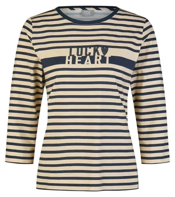 Produktbild von Rabe T-Shirt Rundhals 3/4-Ärmel Streifenoptik Frontprint Herz Steinmotiv Beige Größe 38