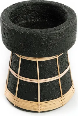 Image de Bougeoir terre cuite et rotin noir et marron 12x12x16cm