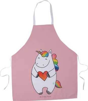 Produktbild von Mr. & Mrs. Panda Kochschürze Einhorn Herz - Rot Pastell - Geschenk, Unicorn, Bunt, Grillmeister Schürze, Kochbekleidung, Lustig, Freundin, Grillschürze, Einhörner