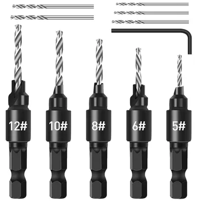 Produktbild von Senker Bohrer Set 5-teilig HSS Spiralbohrer 1/4" Sechskantschaft 82° Winkel Holzbearbeitung