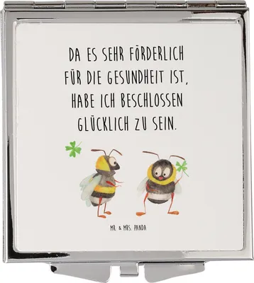 Produktbild von Mr. & Mrs. Panda Schminkspiegel Hummeln Kleeblatt - Weiß - Geschenk, Biene, Klappspiegel, glücklich sein, Kompaktspiegel, Lustige Sprüche, Kleiner Spiegel, Deko, Werden