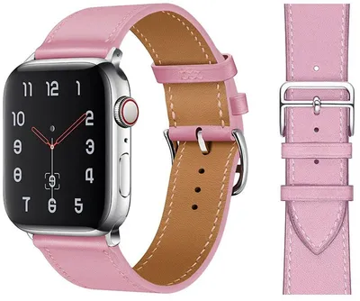 Produktbild von FFO2World Slim Lederarmband für Apple Watch 38/40/41/42 mm – Echtlederarmband mit Edelstahlschließe – Kompatibel mit Series 1–11 & SE – Pink