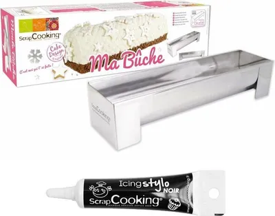 Produktbild von Edelstahlform für Weihnachtskuchen Bûche de Noel + Icing schwarzen Stift