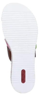 Produktbild von Rieker Damen Pantolette gekreuzte Riemen Klettverschluss Keilabsatz V3652, Größe:40 EU, Farbe:Mehrfarbig