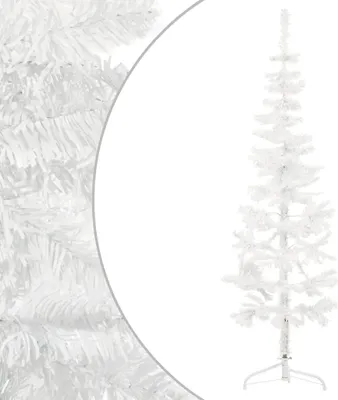 Produktbild von The Living Store Künstlicher Halb-Weihnachtsbaum mit Ständer Schlank Weiß 120 cm