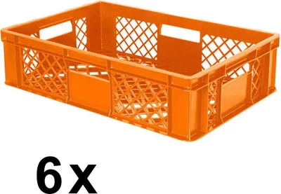 Produktbild von 6x Eurobehälter durchbrochen/Stapelkorb, PE-HD orange, Industriequalität, lebensmittelecht, LxBxH 600 x 400 x 150 mm