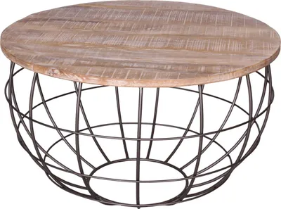 Produktbild von Soma Couchtisch rund ø 75 cm Wohnzimmer-Tisch Massivholz London Metall Gitter Drahtgestell (BxHxL) 75 x 45 x 75 weiß gekälkt