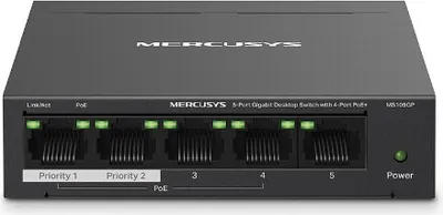 Produktbild von Mercusys MS105GP Netzwerk Switch 5 Port Gigabit PoE+ Schwarz
