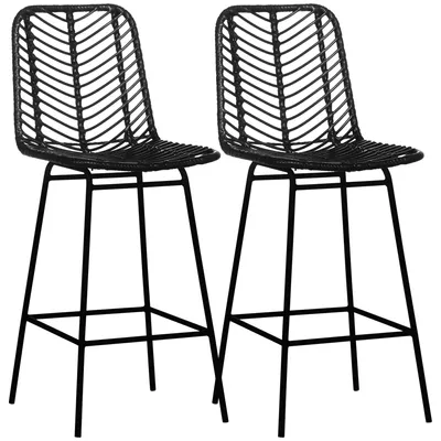 Produktbild von HOMCOM 2er-Set Barhocker, Bistrohocker mit Fußstütze, Stahlbeinen, Schwarz
