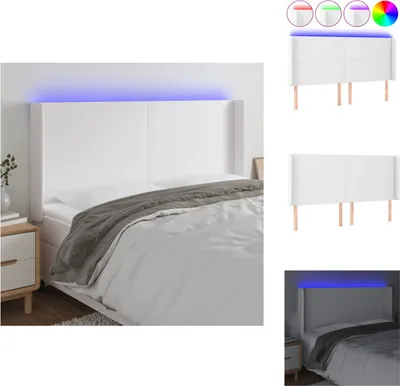 Imagen del producto de vidaXL Cabecero LED blanco de 183x16x118/128 cm, hecho de cuero sintético - Cabecero y piecero