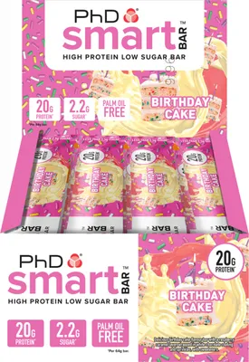 Produktbild von PhD Smart Bar (12x64g) Birthday Cake - Riegel - Protein-Riegel