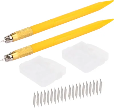 Produktbild von 2pcs Briefmarkenschnitzmesser gelber Stiftschneider Handkonto DIY Aufkleber Schneidwerkzeuge