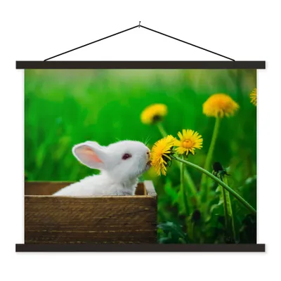 Produktbild von MuchoWow® Textilposter Kaninchen - Löwenzahn - Gras 40x30 cm mit schwarzem Rahmen - Dekorationen