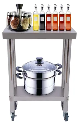 Immagine prodotto di Tavolo da lavoro in acciaio inossidabile - Tavolo di preparazione per la ristorazione - Acciaio inossidabile 201 - Per carichi pesanti con ripiano inferiore - Gambe in tubo tondo da 5 cm - Per cucine e ristoranti - Argento