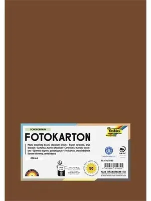 Dekoračný kartón, 2 stranný, A4, 300 g, 50 listov, FOLIA, čokoládovo hnedý