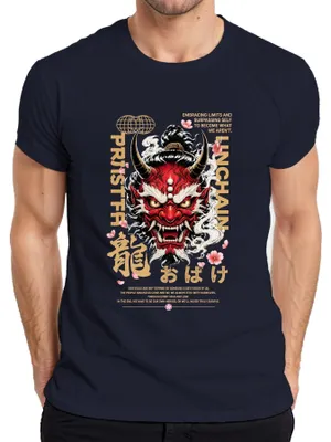Obrázok produktu pre Tričko "Oni Maske Japanisch Streetwear Unchain Sakura Japan Y2K Hannya" pre pánov, tmavomodrej farby, veľkosť S