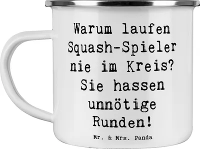 Produktbild von Mr. & Mrs. Panda Emaille Tasse Spruch Squash Weisheit - Weiß - Geschenk, Sport, Taktik, Becher, Pott, Reisebecher, Schläger, Sportler Geschenke, Leidenschaft, Teamsport