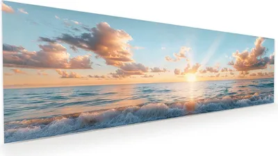 Produktbild von Glasbild 120x40cm in XXL für Wohnzimmer, Schlafzimmer Motiv Strand Sonnenuntergang