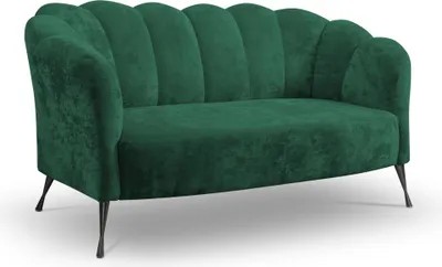 Produktbild von Ravio Doppelsofa Adria B 155 x T 83 x H 78 Muschel-sofa mit Metallfüße Sofa für die Studie Glamour-Stil (Eureka 2121 (Flaschengrün) + Schwarze Beine)