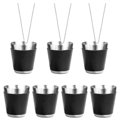 Produktbild von 6 Stück 30ml Schnapsglas zum Umhängen,Wiederverwendbare Schnapsgläser,Kleines Schwarz Schnapsglas mit Umhängeband für Hochzeitsfeier,Geburtstagsfeier,Bachelorette Party