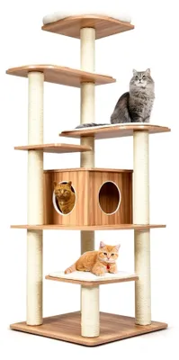 Produktbild von Katzenbaum 175 cm hoch, Kletterbaum mit 6 Plattformen, Katzenkratzbaum mit großer Höhle aus Holz, Spielbaum für Katzen, Katzenmöbel