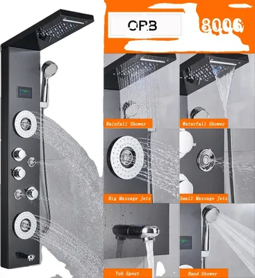 Obrázek produktu pro Sprchový panel LED, odolná mosazná sprchová hlavice, výškově nastavitelná, Orb 8006