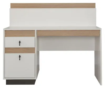 Zdjęcie produktu dla Biało-brązowy biurko, nowoczesny design, wygodny, z szufladami, idealny do pokoju młodzieżowego