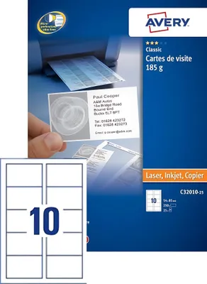 Image de AVERY Cartes de visite Quick&Clean, 185 g/m2, blanc mat