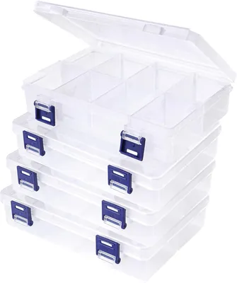 Obrázok produktu pre Ukladacia škatuľa z plastu, 4 kusy, 8 priehradiek, nastaviteľná, priehľadná, na malé diely