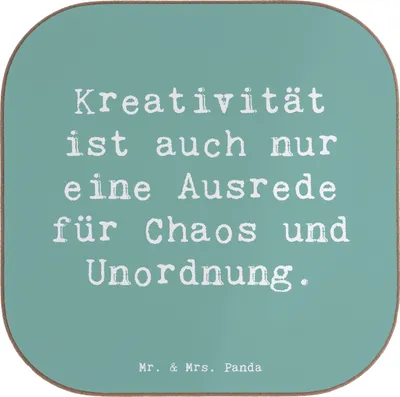 Produktbild von Mr. & Mrs. Panda Tassenuntersetzer Spruch Kreativität und Chaos - Meeresbrise - Geschenk, Leidenschaft, Inspiration, künstlerisches Wirrwarr, Untersetzer für Gläser, Glas