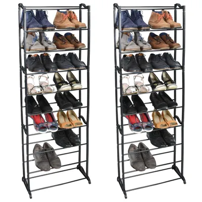 Produktbild von 2er Set Schuhregal Schwarz für bis zu 20 Paar Schuhe Schuhablage Schuhschrank auf 10 Ebenen Schuhständer Steckregal Standregal