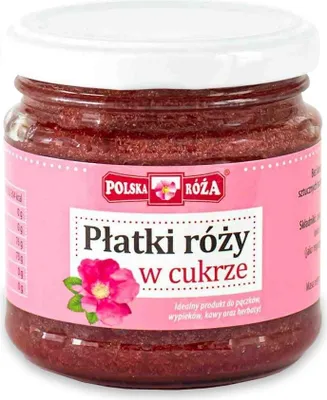 Zdjęcie produktu dla PŁATKI RÓŻY W CUKRZE 220 g - POLSKA RÓŻA