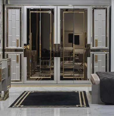 Zdjęcie produktu dla Kleiderschrank Schrank Hochglanz Schränke Glänzende Möbel Luxus Glitzer Gold