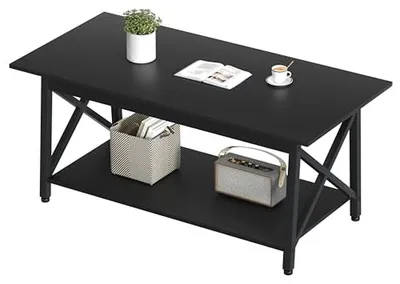 Productafbeelding van Moderne salontafel met opbergruimte en X-frame ontwerp – Ruimtebesparende tafel voor de woonkamer